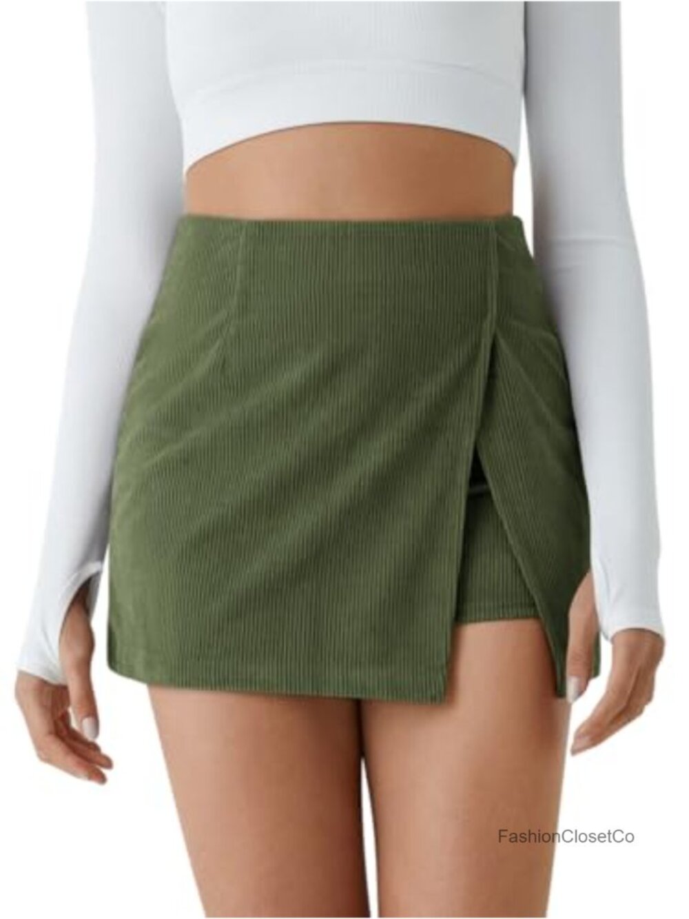 Women's High Waisted Corduroy Mini Skirt with Lined Shorts Bodycon